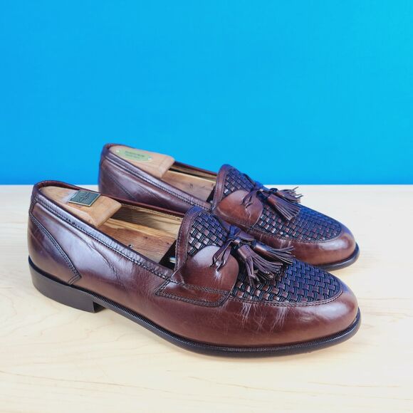 Johnston‎ Murphy Cellini Mens Size 9.5 W Loafers Woven Leather Tassel Apron Toe main image 5